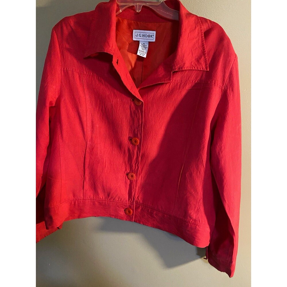 J.G. Hook Womens Red Button Front Lined Short Jacket Long Sleeve Size 16